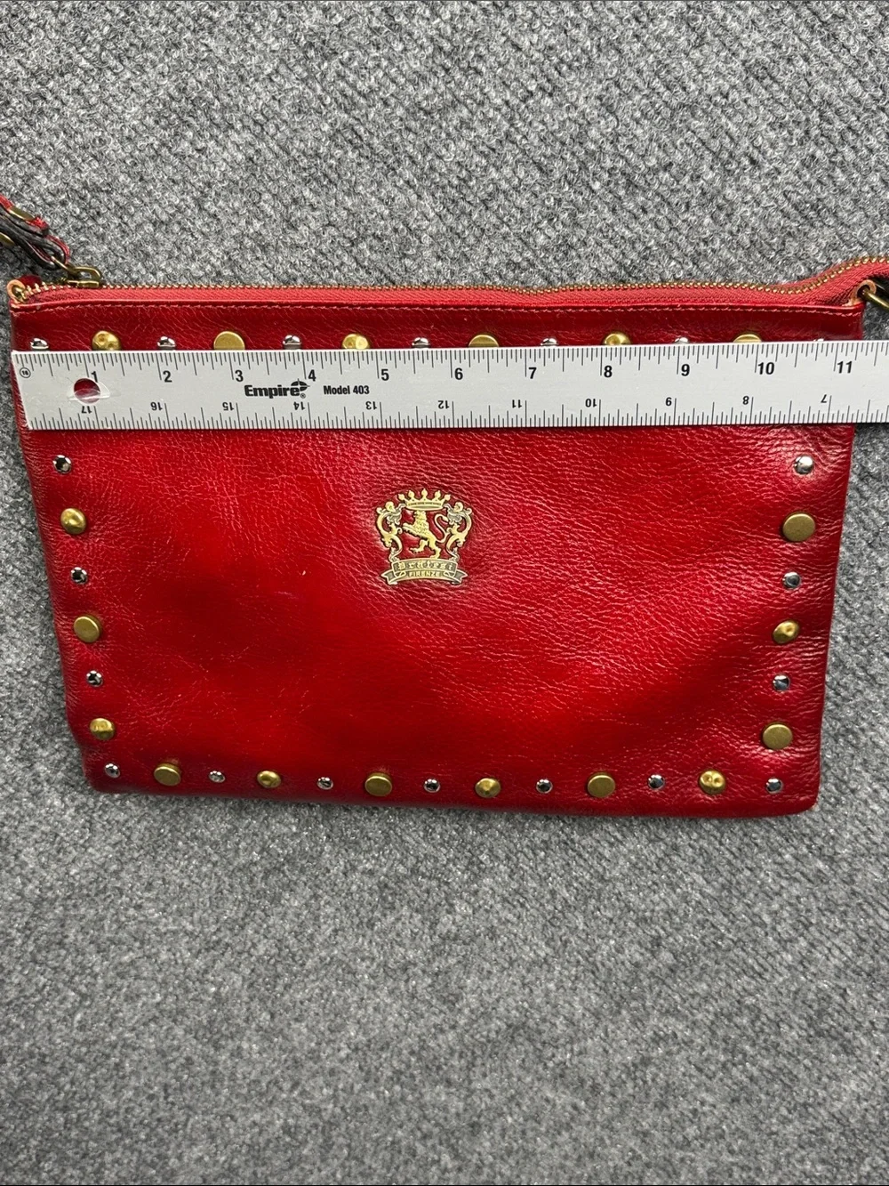 Pratesi Firenze Red Studded Leather Clutch/Wristlet w/ Crossbody Strap NWOT